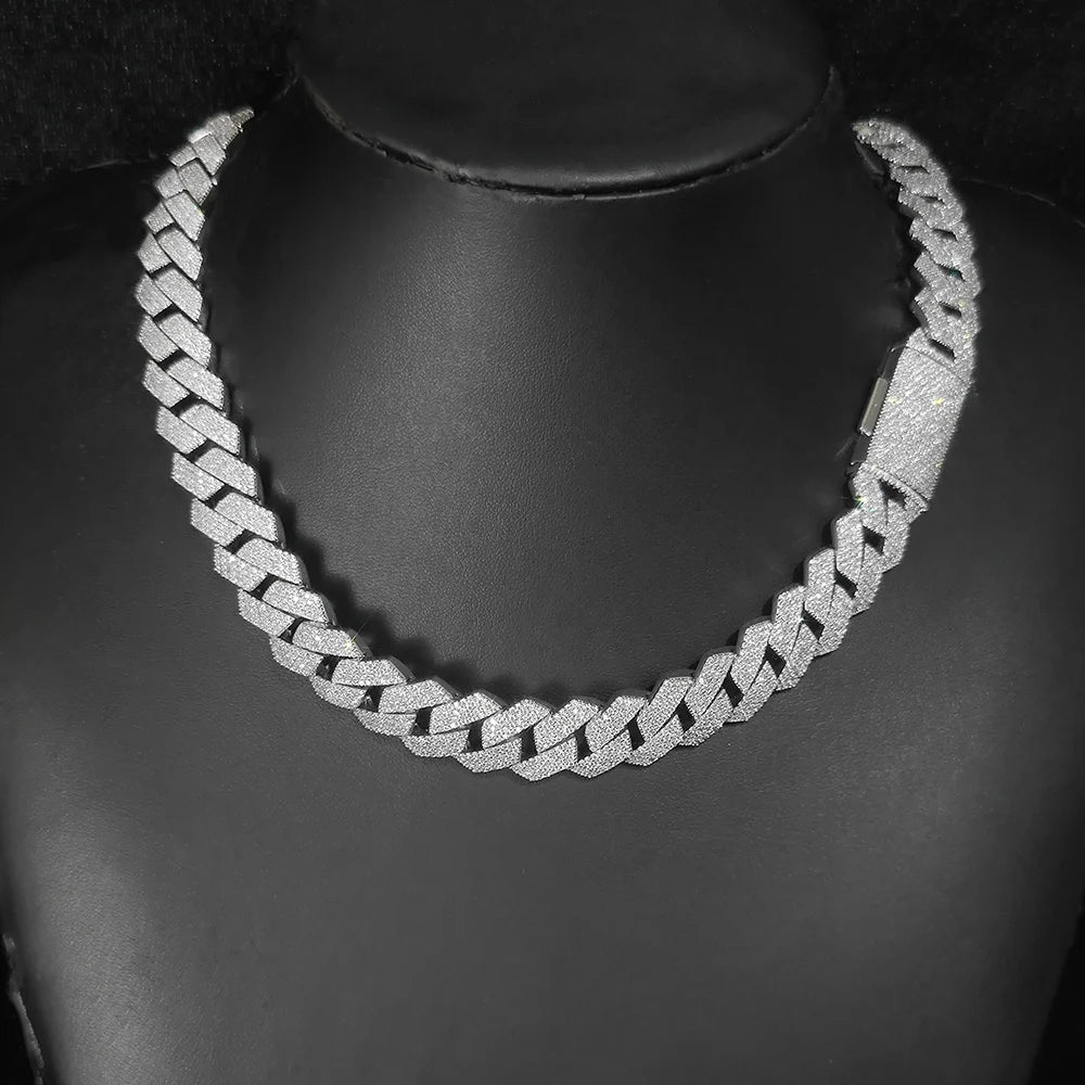 Hip Hop Jewelry 15mm 4 Rows Iced Out CZ Stone Prong Cuban Chain Necklace White Gold Prong Miami Cuban Link Chain for Men - 2