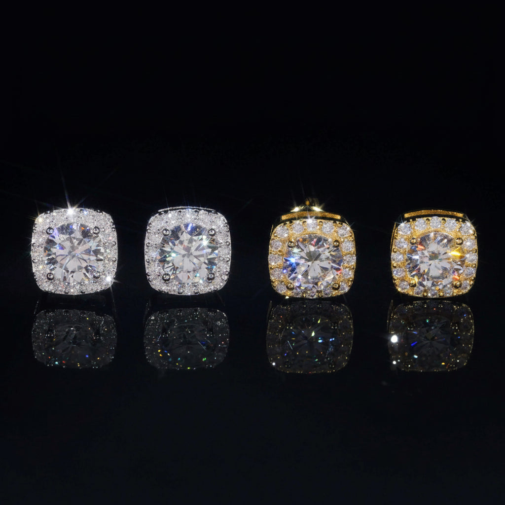 Pass Diamond Tester 925 Silver Screw Back Iced Out 1ct 2ct Hip Hop Halo Square Moissanite Stud Earrings - 5