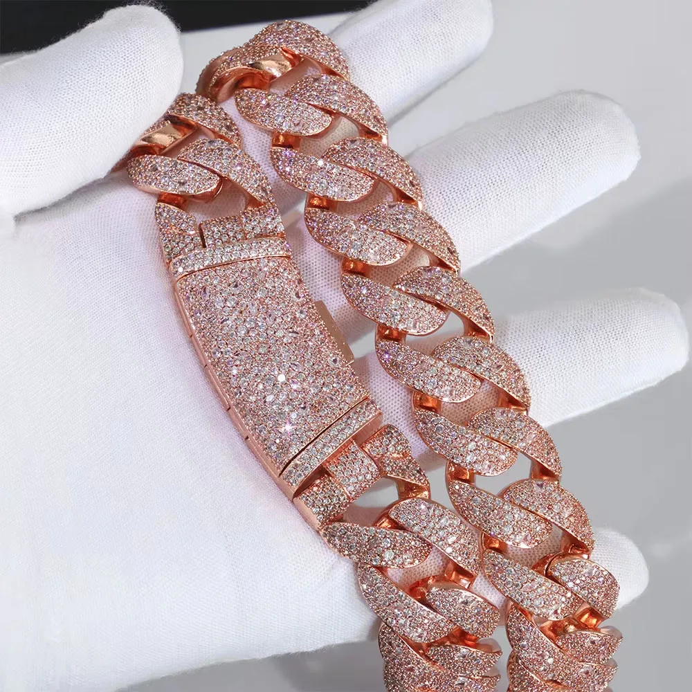 【22mm】Luxury Iced Out Cuban Link Chain CZ Rose Gold Curved Flip Clasp