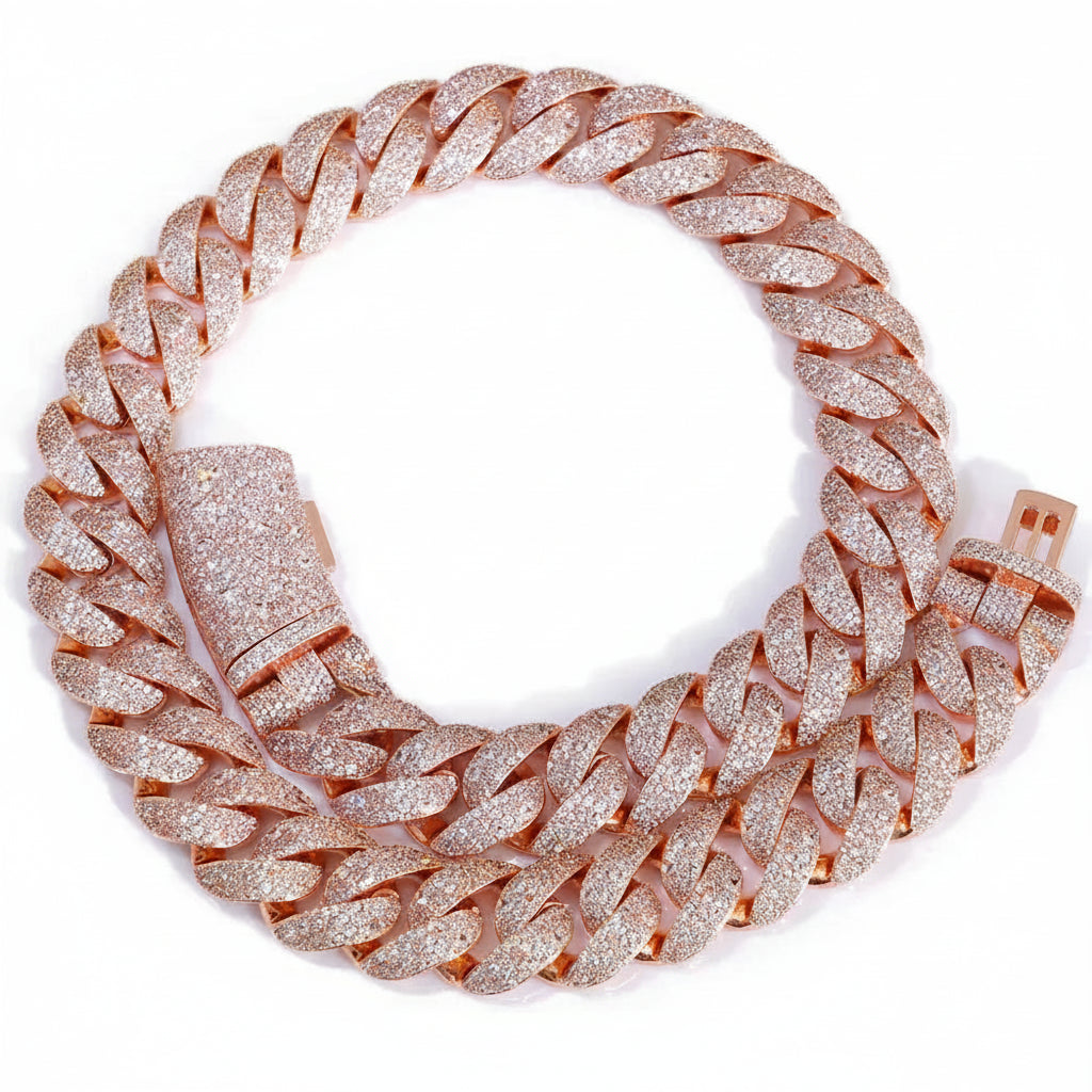 【22mm ローズゴールド／カーブドフリップクラスプ】ラグジュアリー キューバンリンクチェーン - Iced Out Zircon - 5