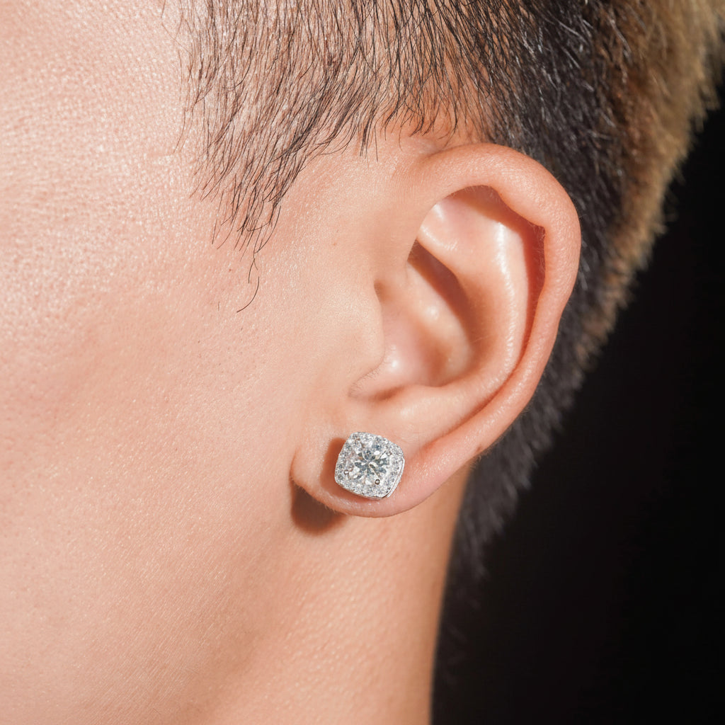 Pass Diamond Tester 925 Silver Screw Back Iced Out 1ct 2ct Hip Hop Halo Square Moissanite Stud Earrings - 3