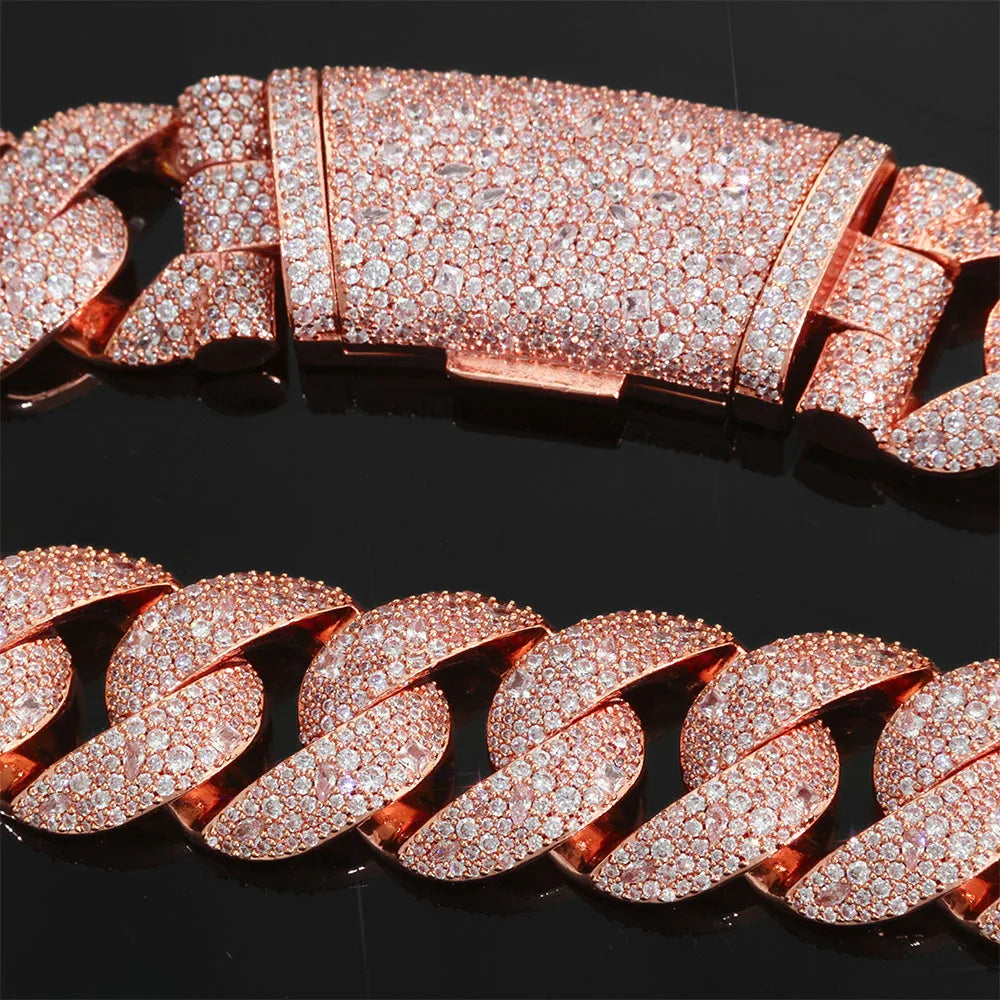 【22mm ローズゴールド／カーブドフリップクラスプ】ラグジュアリー キューバンリンクチェーン - Iced Out Zircon - 3