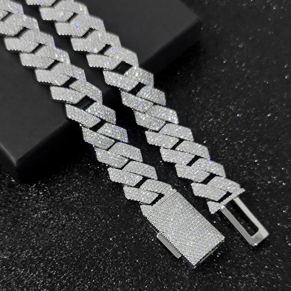 Hip Hop Jewelry 15mm 4 Rows Iced Out CZ Stone Prong Cuban Chain Necklace White Gold Prong Miami Cuban Link Chain for Men - 4