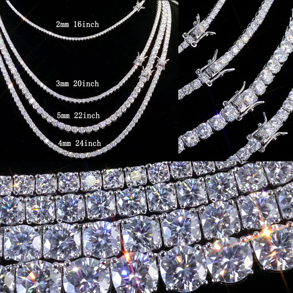 【VVS モアサナイト／925シルバー】テニスチェーンネックレス 2-6mm - Hip Hop Iced Out Diamond Tennis Chain - 4