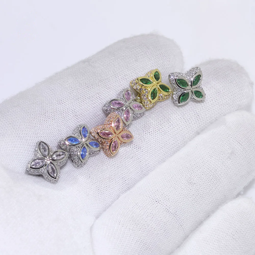 Iced Out Four Leaf Clover Stud Earrings Color CZ Hip Hop【7 Colors】