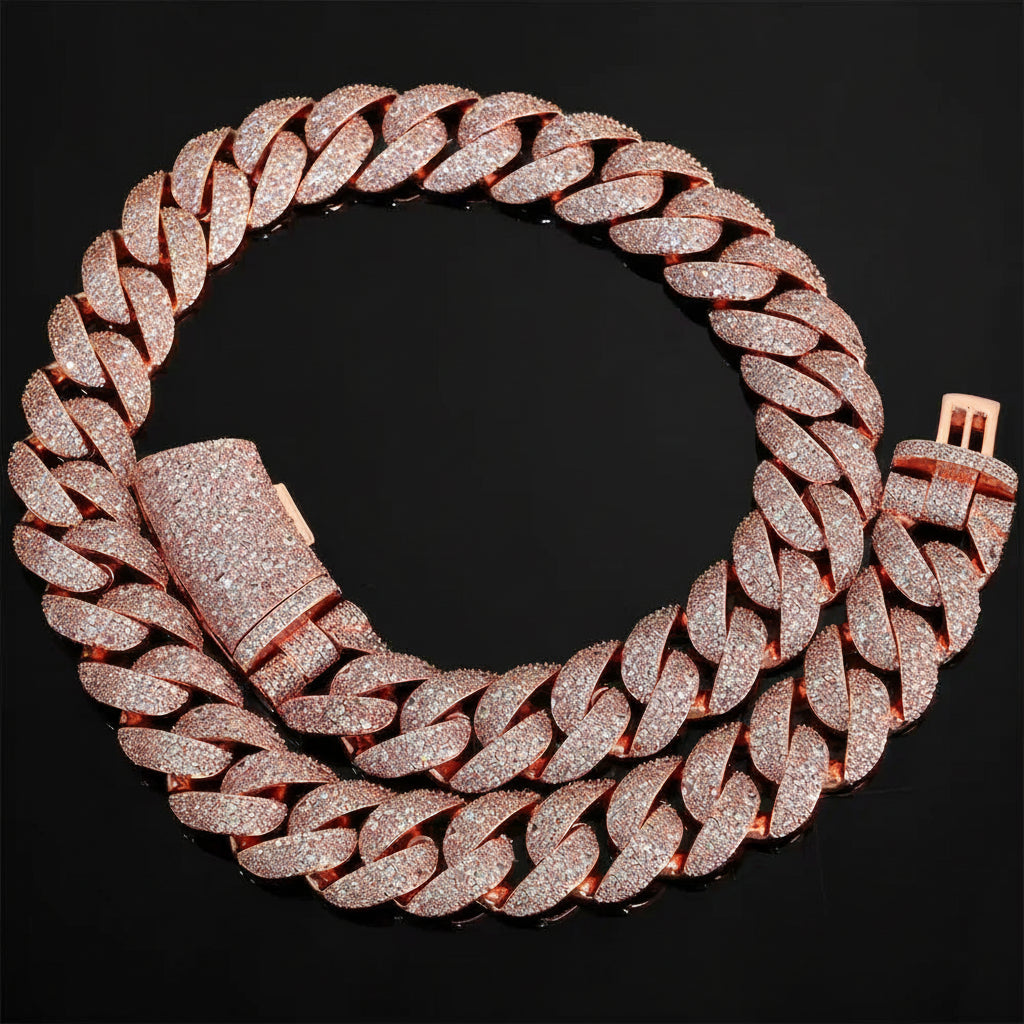 【22mm ローズゴールド／カーブドフリップクラスプ】ラグジュアリー キューバンリンクチェーン - Iced Out Zircon - 1