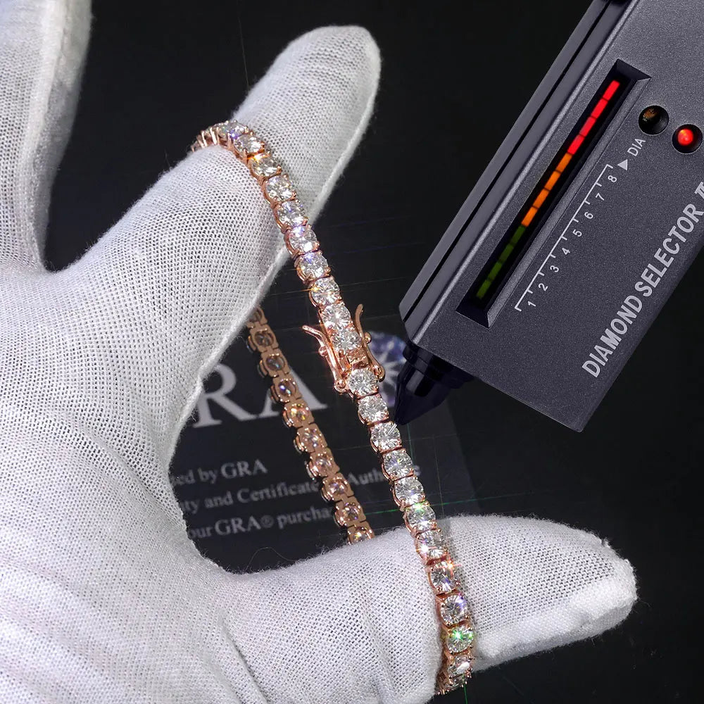 NUOYA VVS Moissanite Tennis Bracelet Women Iced Out Round Brilliant Cut 925 Silver Rose Gold Plated Jewelry Gift for Party - 3