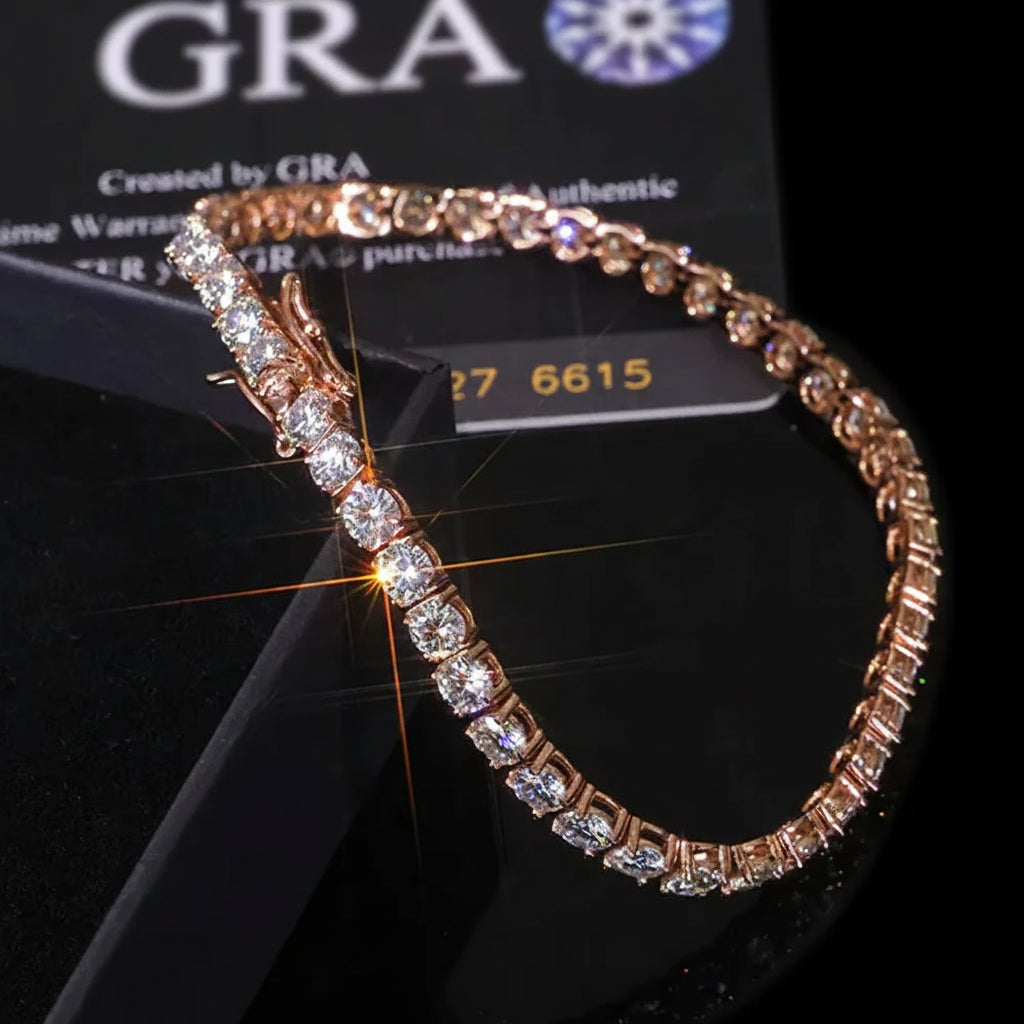 NUOYA VVS Moissanite Tennis Bracelet Women Iced Out Round Brilliant Cut 925 Silver Rose Gold Plated Jewelry Gift for Party - 1
