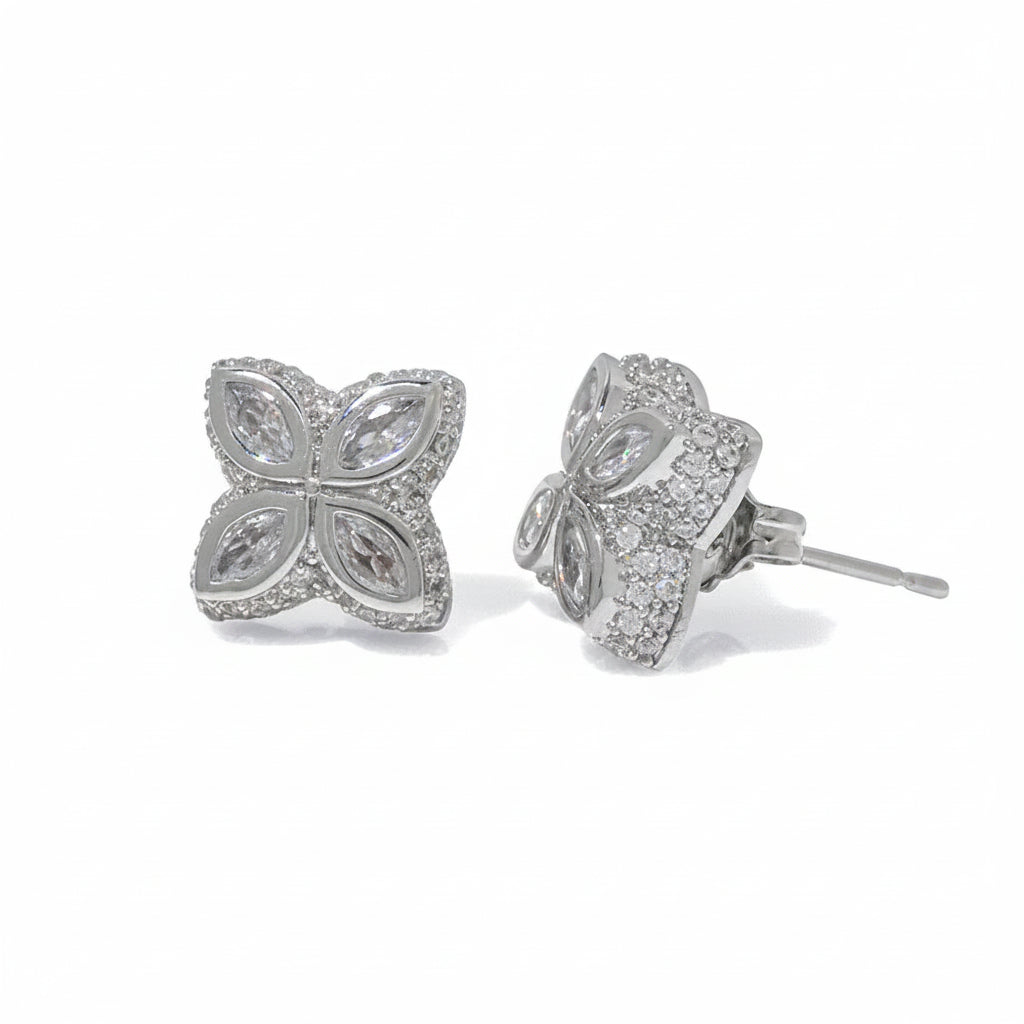 NUOYA Blue Four-Leaf Clover Earrings Women Hip Hop Jewelry Silver Plated Iced Out Zircon Customized Color Stud Earrings Gift - 5