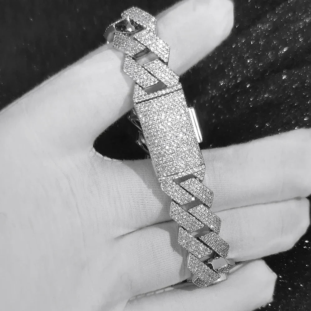 15mm 4-Row CZ Prong Miami Cuban Link Chain Bracelet - 6