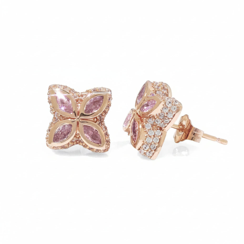 NUOYA Blue Four-Leaf Clover Earrings Women Hip Hop Jewelry Silver Plated Iced Out Zircon Customized Color Stud Earrings Gift - 4