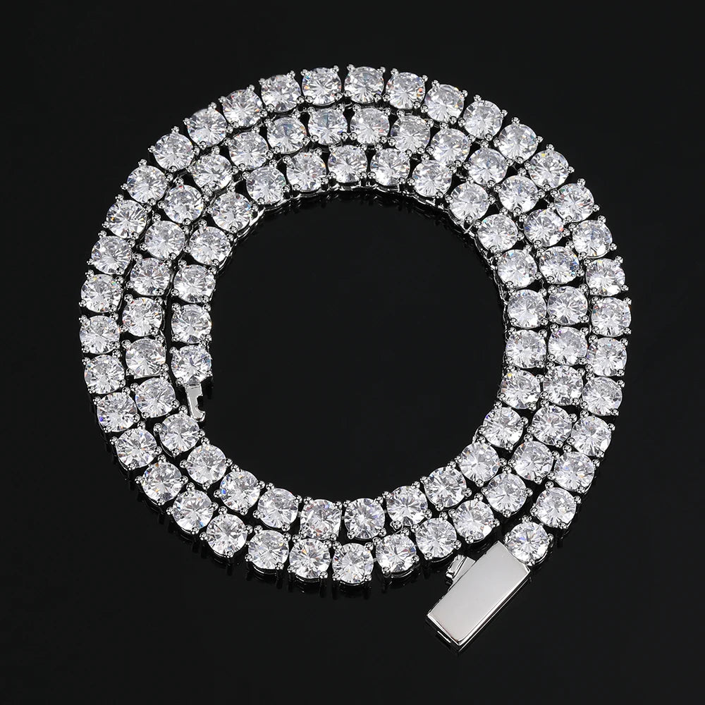 【3mm／アイスダイヤモンド】テニスチェーンネックレス シルバー Iced Out Tennis Chain - Hip Hop Jewelry - 1