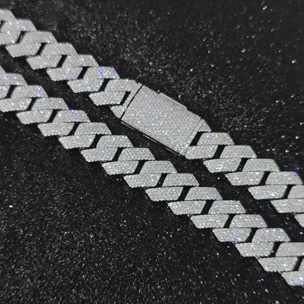 Hip Hop Jewelry 15mm 4 Rows Iced Out CZ Stone Prong Cuban Chain Necklace White Gold Prong Miami Cuban Link Chain for Men - 5