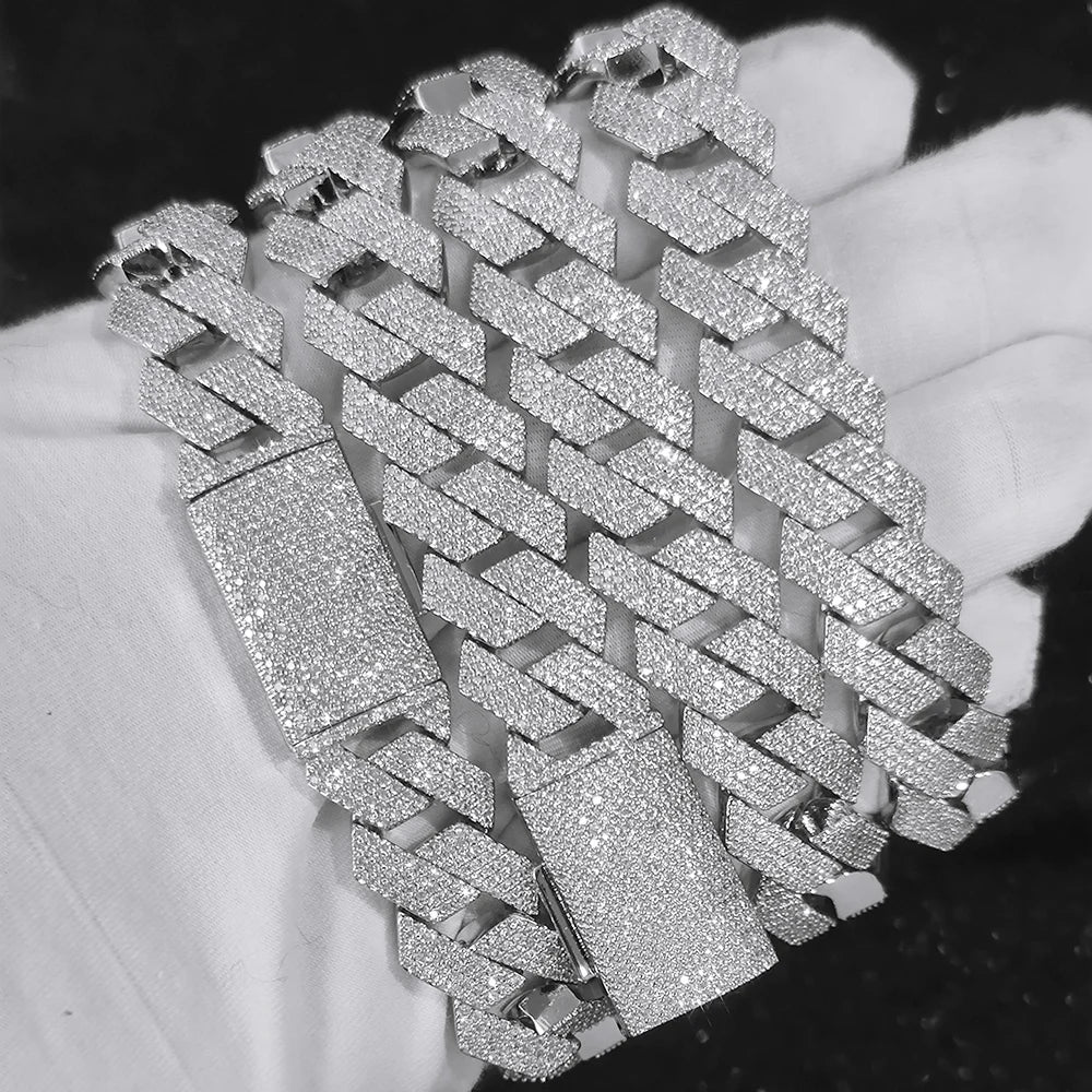 Hip Hop Jewelry 15mm 4 Rows Iced Out CZ Stone Prong Cuban Chain Necklace White Gold Prong Miami Cuban Link Chain for Men - 1